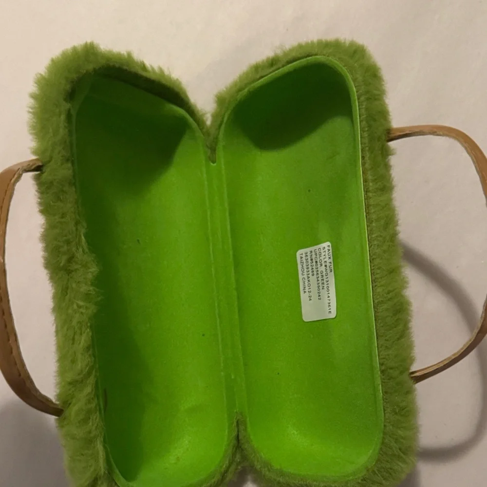 Chic Green Furry Eye Glass Case Handbag with Floral Details